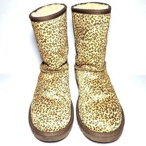 UGG classic gold metallic shimmer leopard brown winter fur boots Size 9